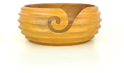 Nagina International Yellow Hardwood Crafted Exclusive Knitting Yarn Storage Ball With Butter Scoop Troughs