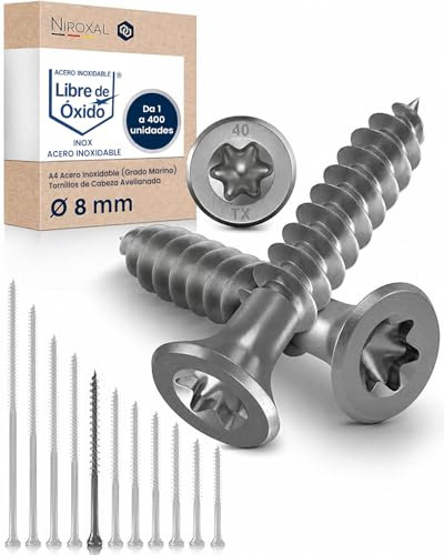 Vis à bois inox A2 V2A H2 Torx TX tête fraisée 90° filetage total 8 mm HEAVY DUTY 8x140 mm – 100 pcs vis bois structure