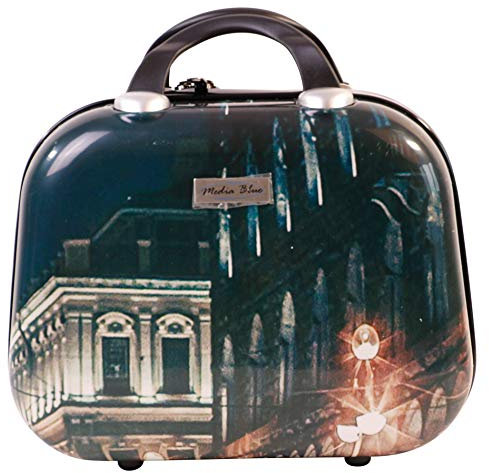 Hartschalenkoffer mit Motiv Trolley Koffer Reisekoffer TSA-Schloss mit Zwillingsrollen (City View, Beautycase)