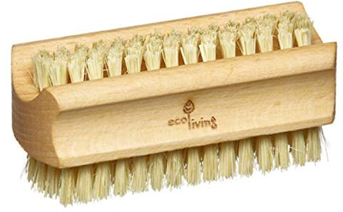 ecoLiving Wooden Nail Brush (9.5 x 3.8cm) - 100% Plastic-free & Biodegradable Vegan Nail Brush – Nail Scrub Brush Made by Hand in Germany - Sturdy Brush with Tough Bristles