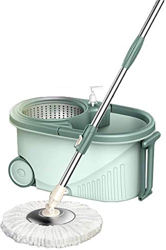 Bodenwischer Set Profi, Putzeimer mit Wischmop Set mit 5 Microfaser Moppköpfen, Easywring Clean Spin Mop mit Teleskopstange Für Bodenreinigung Zu Hause/im Büro