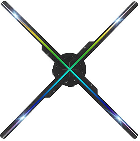 ASHATA Projecteur d'affichage d'hologramme 3D, 50CM 4 Lames 576 puces Lumineuses Machine de publicité par Projection holographique tridimensionnelle Haute définition pour Android WiFi (Noir)