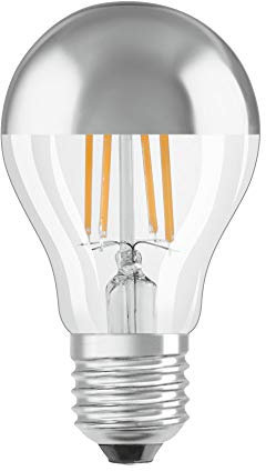 OSRAM Filament LED Lampe mit E27 Sockel, Warmweiss (2700K), 4W, Ersatz für 35W-Glühbirne, LED Retrofit CLASSIC A Mirror, 1 Stück (1er Pack), Birnenform Silber