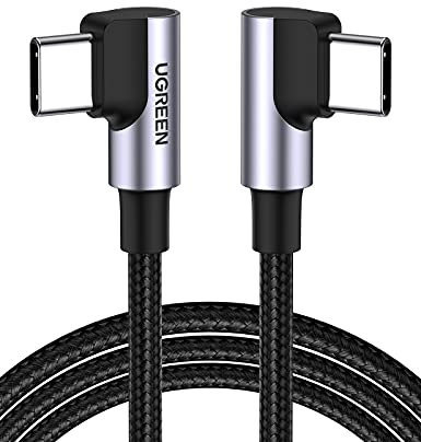 UGREEN USB C USB C Ladekabel 100W Doppelte Winkelstecker PD 3.0 PPS USB C Kabel 90 Grad 5A/20V kompatibel mit iPhone 16/15, M3 MacBook Pro/Air, iPad Pro/Air 2024, Galaxy S24 Ultra A55 usw. (0.5M)