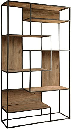 SAM Bücherregal Sydney, Akazienholz massiv & stonefarben, Standregal mit 6 Ablageflächen, Gestell & Rahmen aus Eisen, 115 x 174 x 35 cm