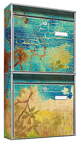 banjado Briefkastenanlage 2 Fach - 2 Briefkästen 36x64x10cm groß - Doppelbriefkasten Set - Namensschild, 2 Schlüssel, Montagematerial - Stahl verzinkt Silber - Motiv Patina