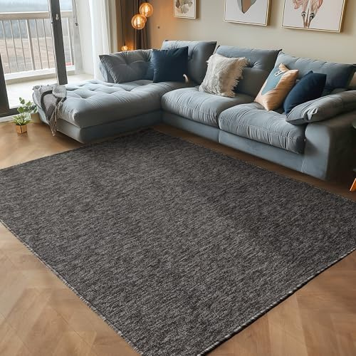 Carpettex Wohnzimmer Teppich - Kurzflor Modern Einfarbig 160 x 230 cm Anthrazit - Waschbar Extra Weich Flauschig für Küche, Schlafzimmer, Kinderzimmer, Esszimmer, Flur