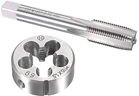sourcing map M16 x 1,5 mm metrisches Gewindeschneid-Set, HSS Maschinengewindebohrer mit legiertem Werkzeugstahl, runde Schneideisen