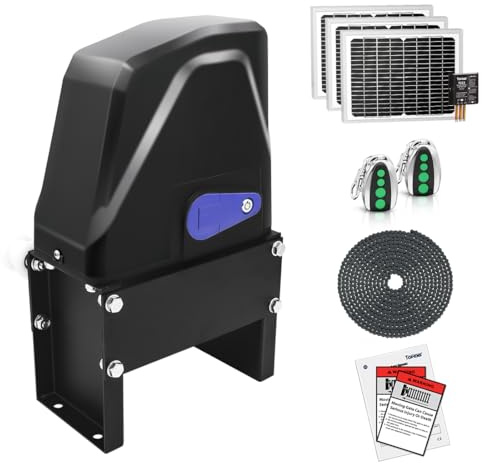 TOPENS DKC1100S Solar Sliding Gate Opener Chain Drive Automatic Gate Motor for Heavy Driveway Slide Gates Up to 2600 Pounds, Electric Gate Operator Battery Powered with Solar Panel Remote Control Kit