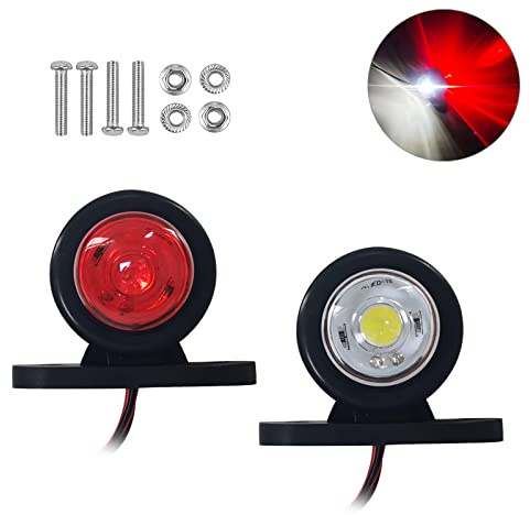 JinXiu LED Side Marker Lights 12V, 1 Pair White Red Double Sided Warning Lamp Indicator Parking Light Clearance Lights for Truck Trailer RV Boat
