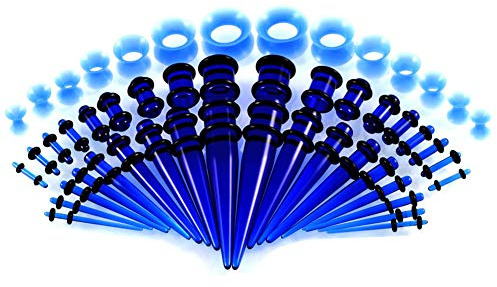 vogem 50 Stück Ohr Stretching Kit 14G-00G/1.6mm-12mm Acryl Dehnstab Taper Plugs Silikon Ohr Tunnels Ear Stretching Kit Ohr Dehnstäbe Tunnel Set Damen Herren