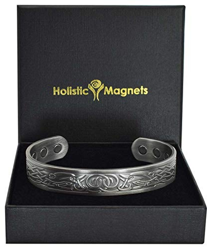 Holistic Magnets® Wikinger Kupfer Armband Groß (Antik-Silber) Herren Magnetarmbänder für Arthritis Originelle Geschenke für Männer Magnetarmband-VGP (L: Handgelenk 19,5-22cm)