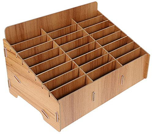 Cabilock Holz Handy Verwaltungsbox Mit 24 Fächern Multi Gitter Telefonaufbewahrung Eleganter Desktop Organizer Für Schule Und Büro Temporäre Handy Displaybox