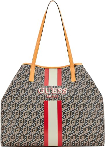 Guess Women's Vikky Large Tote Bag, Black Logo/Cognac-BKG