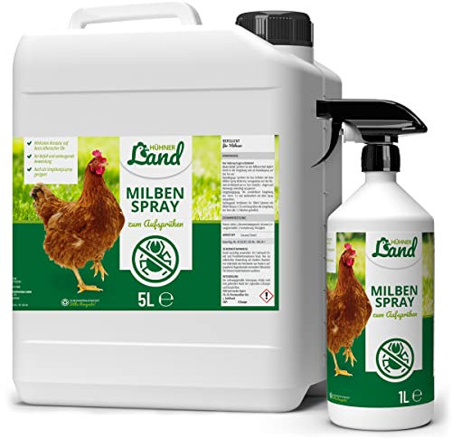 HÜHNER Land Milben Spray für Hühner XL Set 6 Liter inkl. Sprühflasche - Gegen Milben & Parasiten, Milbenspray Milbenmittel als Umgebungsspray zur Vorbeugung & bei akutem Befall