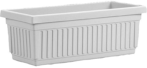 The HC Companies Terra Roma Pflanzkasten mit Sichtfenster, rechteckig, leicht, Kunststoff, für drinnen und draußen, mit Drainage, für Fensterbank, Kräuter, Blumen, Weiß, 60 cm