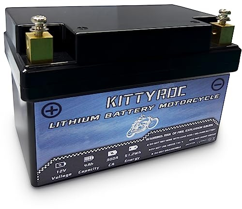 KITTYROC 12V Lithium Motorrad Batterie 4Ah 300A, Square Terminal LiFePO4 Batterie mit Smart BMS, Ersatz ATV, UTV, Motorrad, Rasenmäher, Jet Ski, Schneemobil, 4 Wheeler, Traktor, Roller