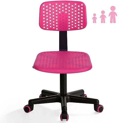 Desk Chair Armless Cute Office Chair, Low Back Rolling Home Office Task Chair Adjustable Swivel Study Chair for Girls Teens Adults Children Kids, Pink