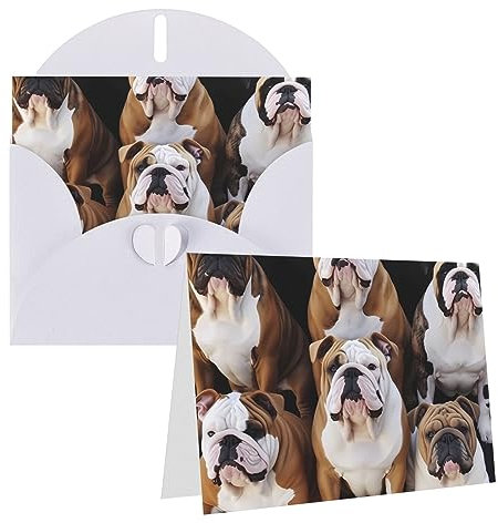 Grußkarten Englische Bulldoggen bedruckte Dankeskarten mit Umschlägen Happy Birthday Karte für alle Anlässe Geburtstag Dankeschön, Hochzeit und mehr, 10 x 15 cm