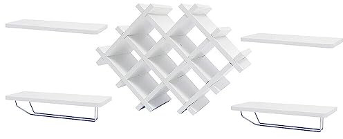Froulaland 5-teiliger Satz Kreative Wand Hängende Weinregal Stapelbare Dichtefaserplatte Weinregal Stabiles Flaschenregal Wird Verwendet Um Weinflaschen Gläser Und Vasen Zu Platzieren (Weiß)