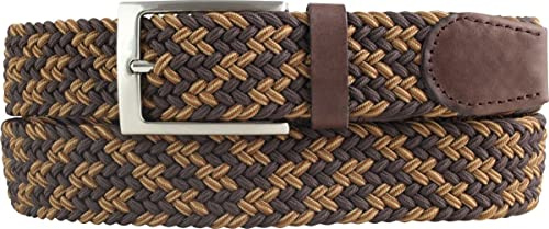 BELTINGER Hochwertiger Stretch-Gürtel mit echtem Leder 3,5cm | Elastischer, geflochtener Golf-Gürtel 35mm | Dehnbarer, mehrfarbiger Flecht-Gürtel | Segel-Gürtel