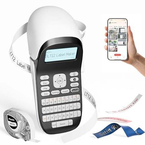 Phomemo LT12 Beschriftungsgerät Handgerät Bluetooth Etikettendrucker Tragbarer Etikettiergerät mit QWERTY Tastatur & Einfache Textbearbeitung, Ideal fürs Büro oder zu Hause - Weiß