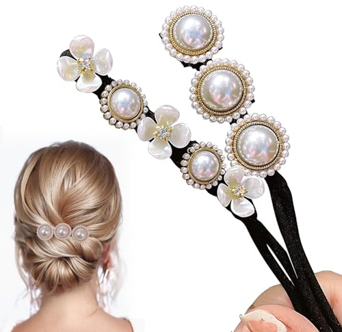 Chignon a Ciambella, 2 Pz Creatore per Pane Ciambella Chignon a Ciambella, French Twist Accessori Capelli Ciambelle Chignon, Fiore Perla Capelli Chignon per Donne Ragazze Donne Bambini Balletto
