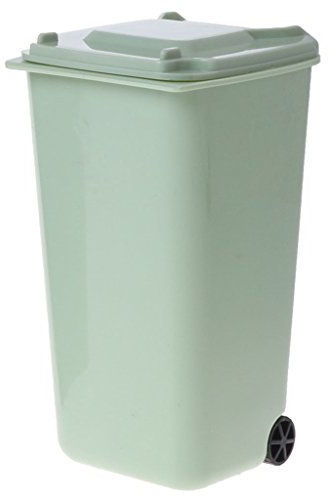 NYCEMAKEUP Mini Wheelie Trash Can Pen Holder Storage Bin Desktop Organizer Garbage Bucket Trash Can Kitchen White