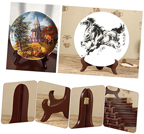 Ciieeo 4 Pcs Wooden Display Stand for Plates 4 Inch Height Suitable for 5-10cm Diameter Natural Wood Craft Rack for Home Office Tea Display