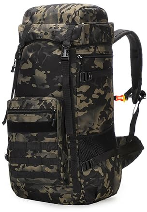 Kabxhueo 70L Rucksack Groß Military Taktischer Rucksack fur Herren Reiserucksack Wanderrucksack Trekkingrucksack Wasserdicht Molle Wander Rucksack für Camping Wandern Reisen Trekking,Dark Night