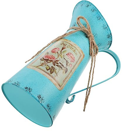 LIFKOME Retro Iron Art Flower Bucket Blue, Garden Iron Container for Outdoor Planting, Vintage Style Decorative Bucket for Home and Garden Use