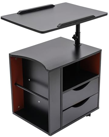 DSYOGX Drehbarer Nachttisch, Holz Floating Lift Top Bett Beistelltisch Ausziehbar Schreibtisch Betttisch mit Schubladen, Rädern und Offenem Regal für Haus, Büro und Schule (Schwarz)
