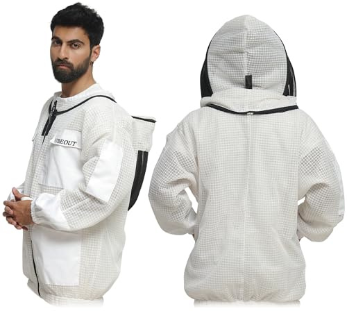 Veste d'apiculture ultra ventilée à 3 couches Équipement de protection des abeilles Vêtements d'apiculture professionnels Veste d'apiculteur Veste anti-abeille confortable (Blanc, 3XL)