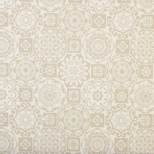 Kt KILOtela - Tessuto di lino stampato, decorazione arazzo, cuscini, tende, copriletti, borse, tovaglie, 100 cm di lunghezza x 280 cm di larghezza, mosaico, monaco, beige - 1 metro