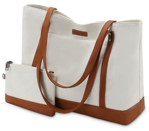 VASCHY Bolso Grande Mujer Universidad, Bolso Tote Impermeable Set 2 en 1 para Ordenador 15.6 Pulgadas - Trabajo, Colegio y Viajes, Beige