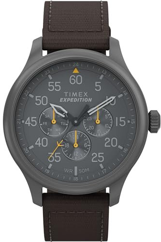Timex Expedition Field Herren-Armbanduhr, 43 mm, braunes Armband, schwarzes Zifferblatt, metallisch-graues Gehäuse TW4B30900