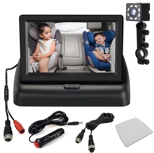 Espejo para automóvil para bebé, espejo para asiento de automóvil con visión nocturna, monitor plegable HD de 4.3 '' para ver al bebé/niño en el asiento orientado hacia atrás o hacia adelante