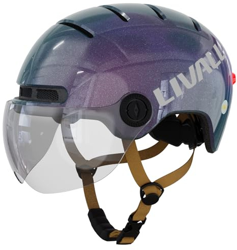 LIVALL L23 Smart Fahrradhelm für Damen und Herren, NTA-Norm 8776 City Helm mit abnehmbarem Visier, intelligenter LED-Beleuchtung, Bremslicht, Sturzerkennung und SOS-Alarm, Lila, Größe M 54-58 cm