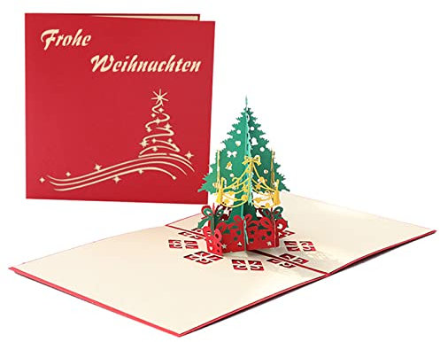 JunGG Pop-Up 3D Weihnachtskarten, Grußkarte mit Frohe Weihnachten Popup Weihnachtsgrußkarte Geschenkkarte mit Umschlag als Gutschein oder für Geldgeschenke