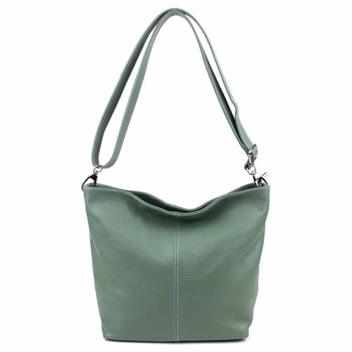 Made in Italy Damen Leder Tasche Umhängetasche Shopper Cross Over Body Bag Handtasche Ledertasche Schultertasche Hobo Bag Mint