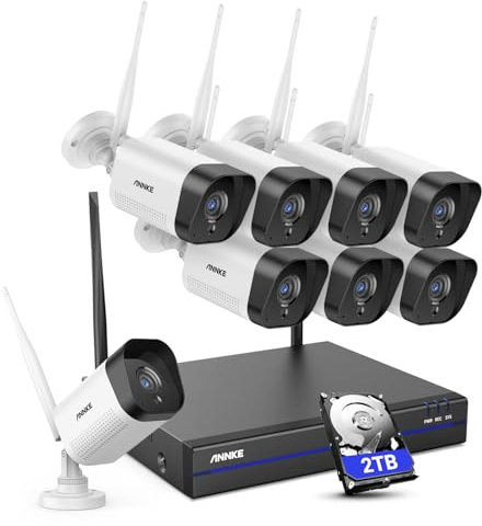 ANNKE 5MP Kit de Surveillance sans Fil, 10CH 5MP NVR avec 8 Caméras de Surveillance WiFi, Détection Humaine Intelligente, Audio Bidirectionnel, Vision Nocturne, Étanche IP67, Disque Dur 2To