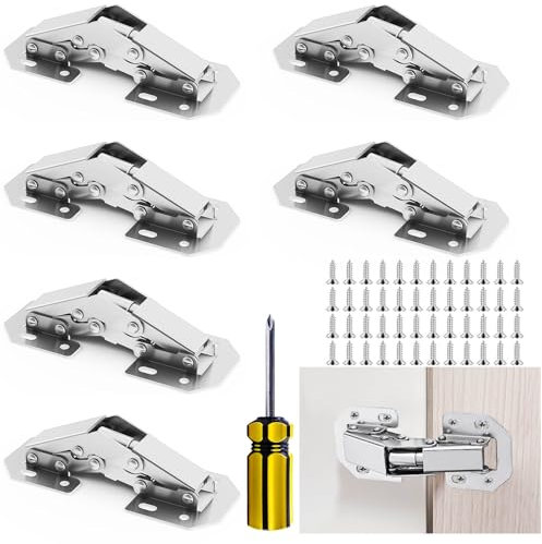 HavaCue 6 Pezzi Cerniere per Ante Cucina con Viti,104 * 43mm Cerniera per Ante senza Foro Incasso,90 Gradi Cerniere Mobili per Ante a Ribalta Cucina, Armadi