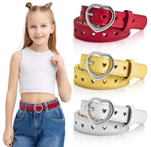 ertlutw 3 Pcs Girls Cute Heart Shape Belt Heart PU Leather Belt