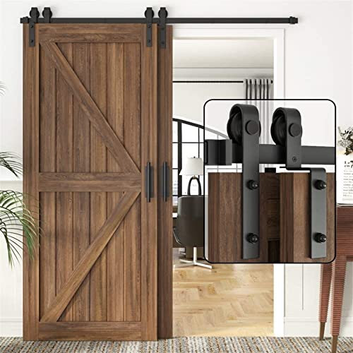 LDTTYRC Kit ferramenta per Binario Porta Scorrevole per fienile - Kit Binario Porta Scorrevole per Porta Doppia, Accessori ferramenta per Binario Porta fienile da 122-400 cm, Materiale in Acciaio al