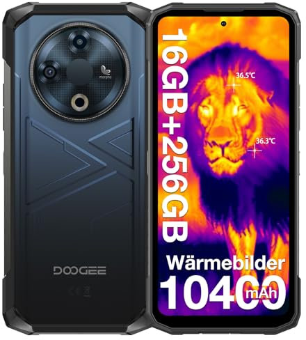 DOOGEE FIRE 6 Wärmebildkamera Outdoor Handy,10400mAh,16GB+256GB Outdoor Handy Ohne Vertrag Android 14,50MP Triple Kamera, 6.56'' Outdoor Smartphone, 4G Dreifach SIM, NFC, IP68, Fingerabdruck, Face ID