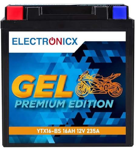 Electronicx YTX16-BS GEL motorcykelbatteri – 12V 16Ah 265A – underhållsfritt, förseglat, vibrationssäkert & läckagesäkert startbatteri för MC, skoter & fyrhjuling – kompakt & monteringsklart