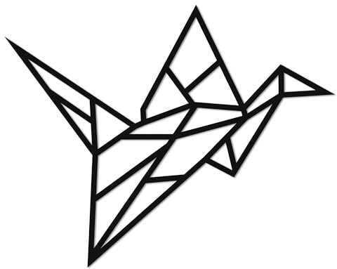 ebenkunst Origami Kranich Wanddeko – geometrisches Wandbild aus MDF | Schwarz durchgefärbtes MDF, Origami Kranich, S 45 x 36 cm & M 70 x 55 cm, Made in Germany