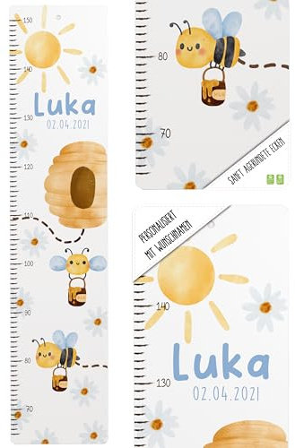 MINIHELDEN - Personalisierte Messlatte Kinder aus Aluverbund, niedlichen Tiermotiven abgerundete Ecken - Wanddeko für Kinderzimmer Mädchen und Jungen - Geschenk zur Geburt, Taufe - Skala 70-140 cm