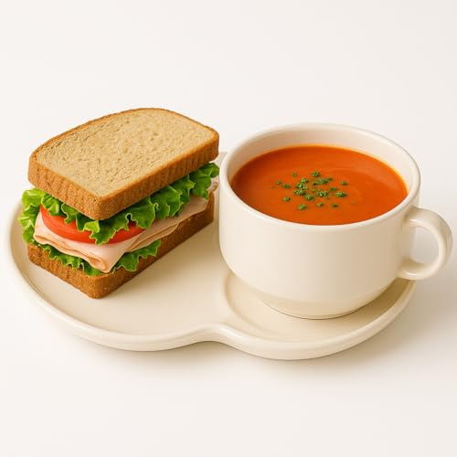 FAQQI Soup and Sandwich Plate Combo – Ceramic Soup and Cracker Combo Bowl Set with Handle | Elegant Two-Section Design for Breakfast, Snacks, and Dinner – Durable and Stylish Tableware
