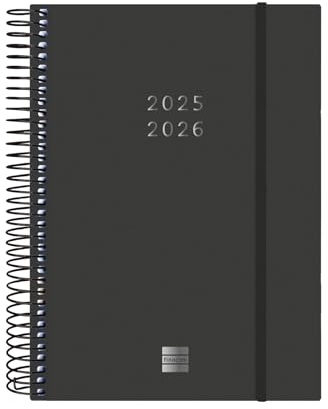 Finocam - Terminkalender Spiralbindung 18 Monate 2025 2026 2 Tage pro Seite Juli 2025 - Dezember 2026 (18 Monate) Schwarz International